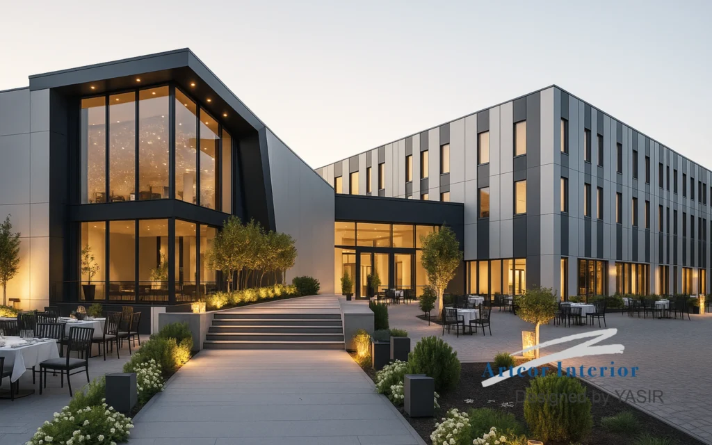 Corporate office exterior renovation and modern commercial upgrade.
