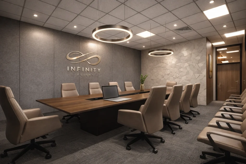 modern office interior design conference room with meeting table and lighting