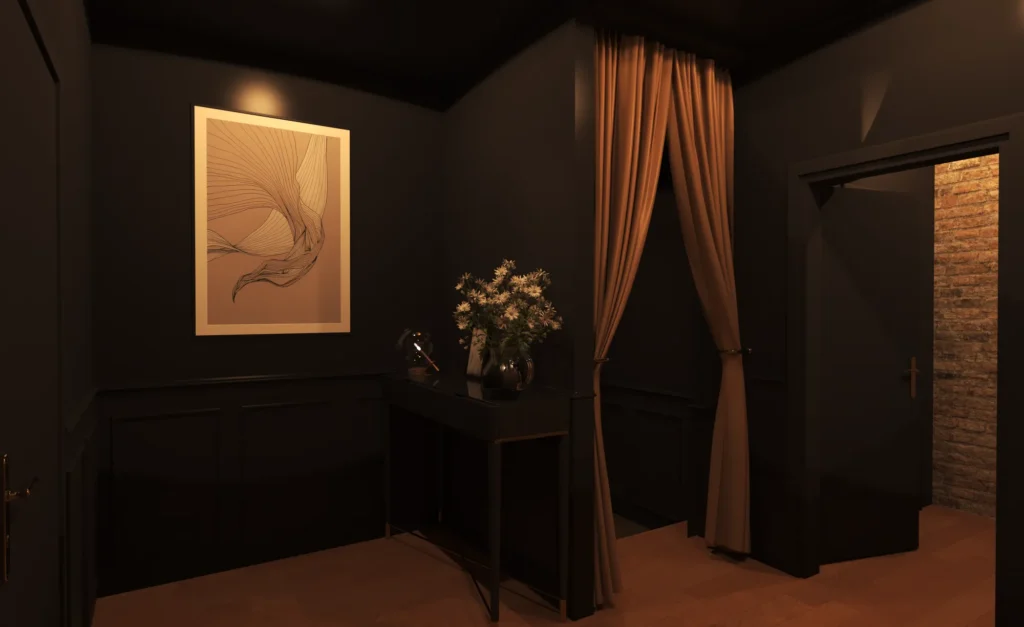 Luxury hallway interior design in Sydney with warm ambient lighting and modern details.