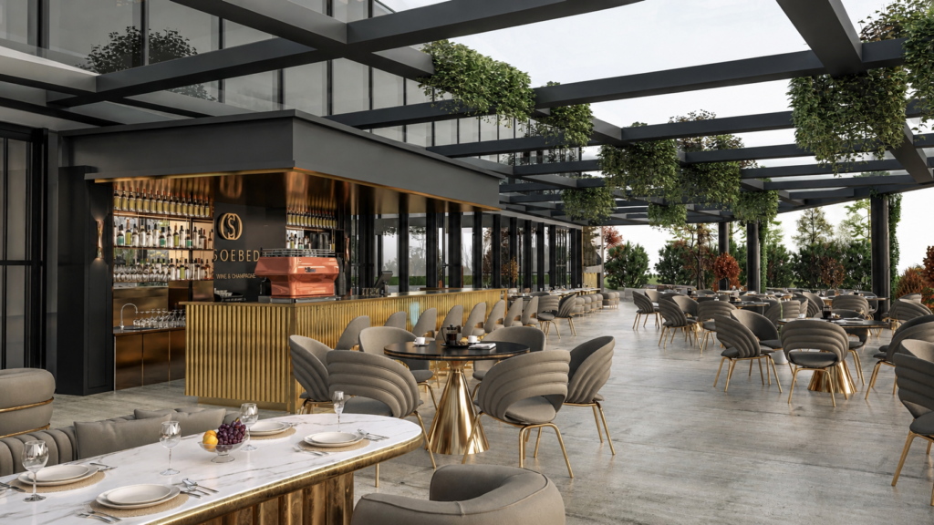 modern luxury restaurant and bar interior design with outdoor seating