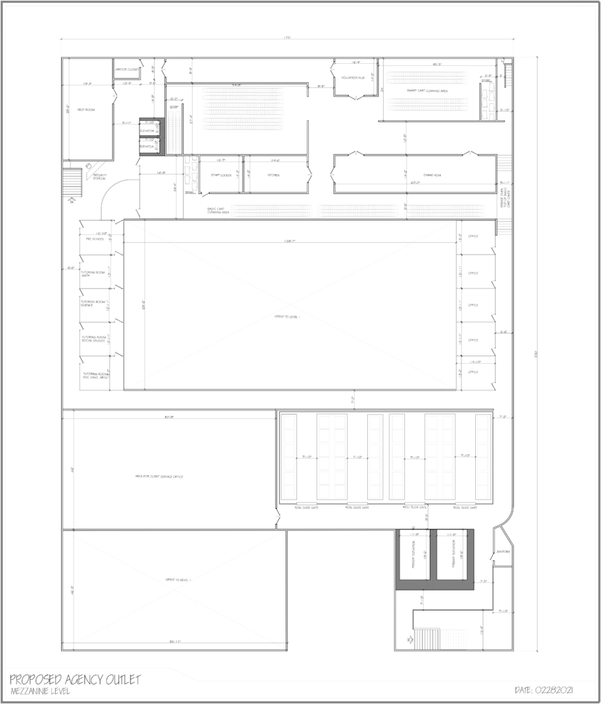 Mezzanine warehouse floor plan with organized storage layout