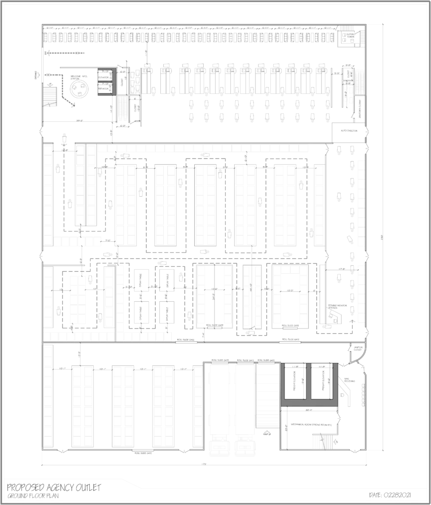 Warehouse ground floor layout plan with storage aisles and logistics zoning