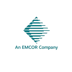 EMCOR Company logo featuring geometric blue icon and corporate branding