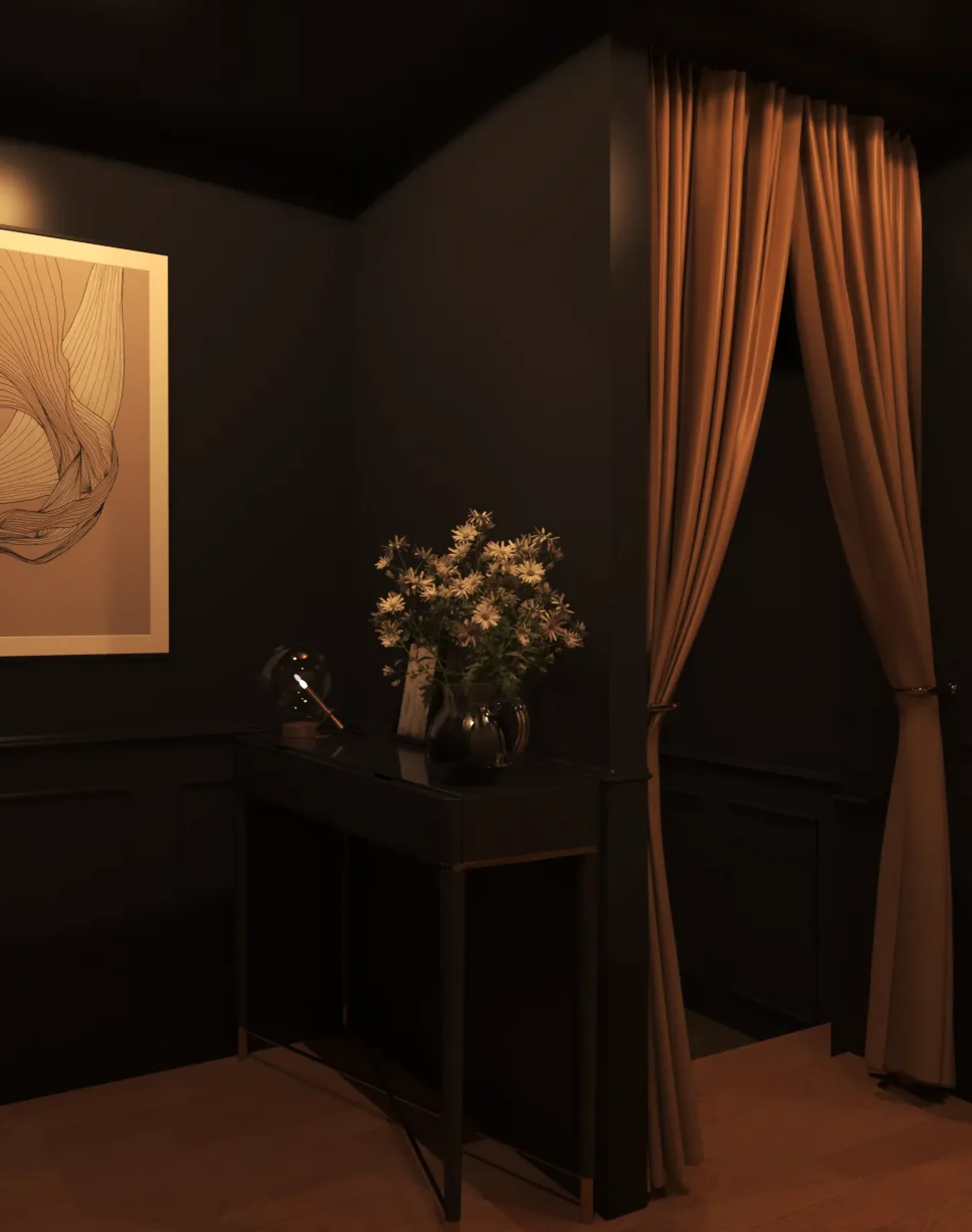 Luxury hallway interior design in Sydney with warm ambient lighting and modern details.